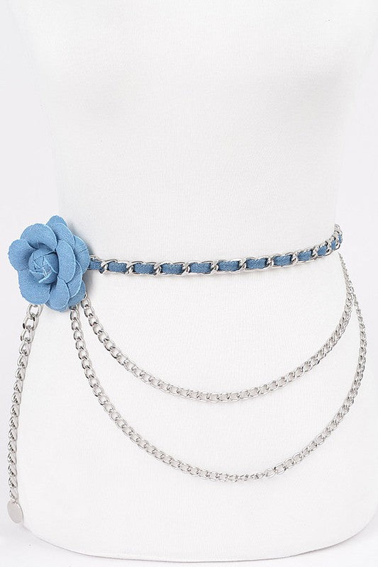 Flower Metal Double Layered Chain Belt