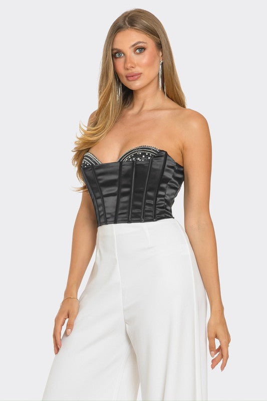 Cropped Corset With Rhinestone Cups