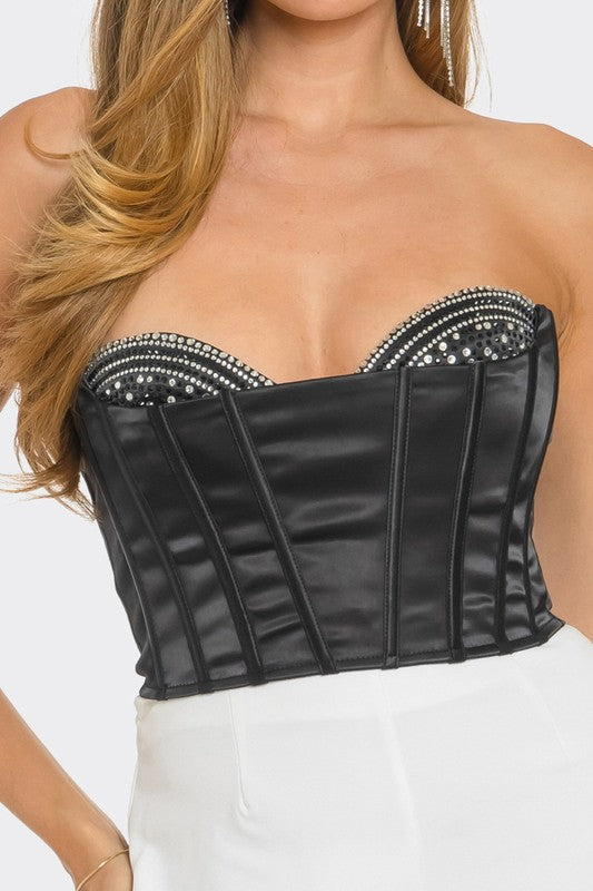 Cropped Corset With Rhinestone Cups