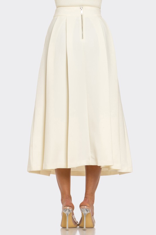 Pleat Front High Waist Midi Skirt