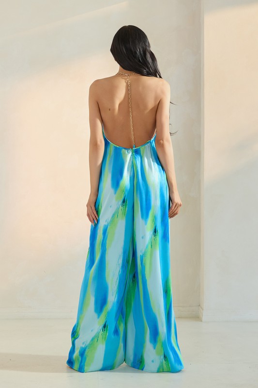 Chained Halter Printed Jumpsuit