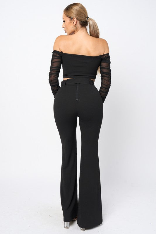 Luxe Buckle Belted Cropped Top & Belted Pants Set