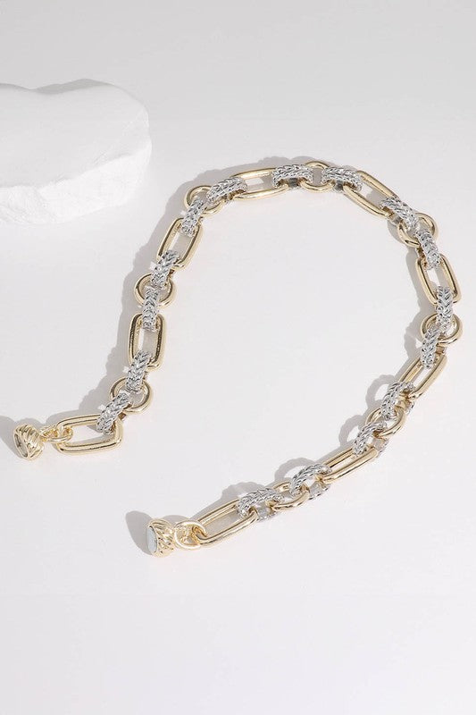 14k Gold Two Tone Textured Chain Magnetic Necklace