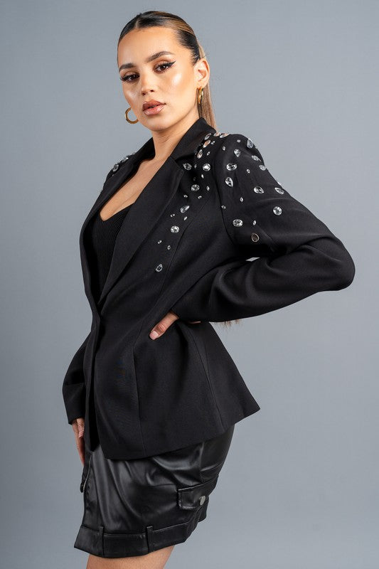 Chic Rhinestones Embellished Blazer Jacket