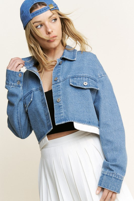 Denim Jacket With White Cortrast Trim