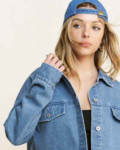 Denim Jacket With White Cortrast Trim