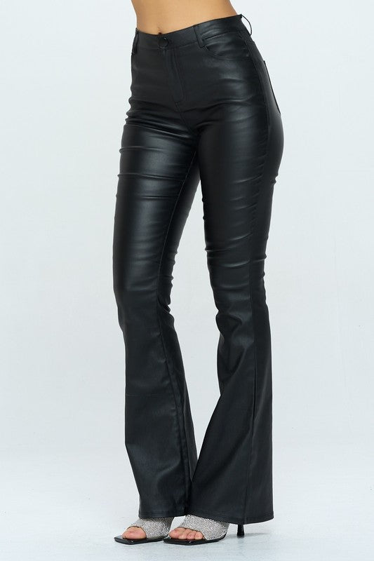 Coated Pu High Waisted Bell Bottom Pants