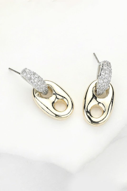 14k Gold Plated Cz Stone Mariner Link Earrings