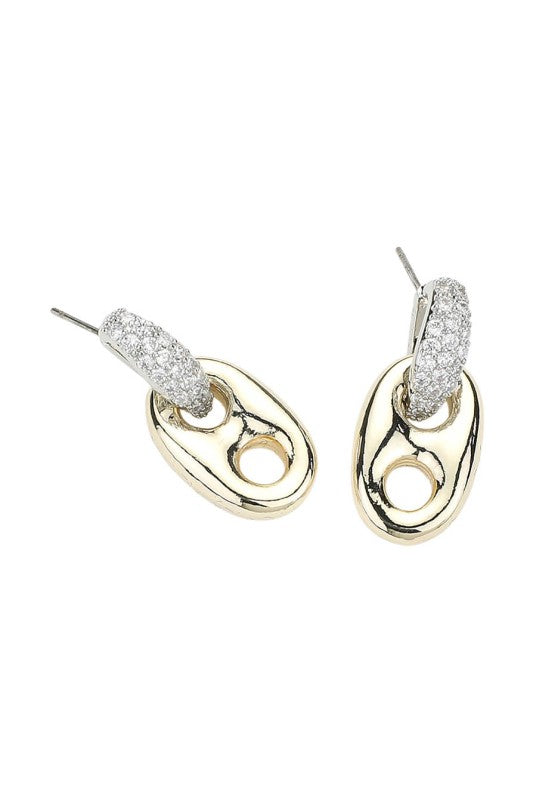 14k Gold Plated Cz Stone Mariner Link Earrings