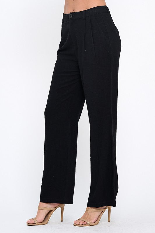 Linen Pleated Detail Flare Pants