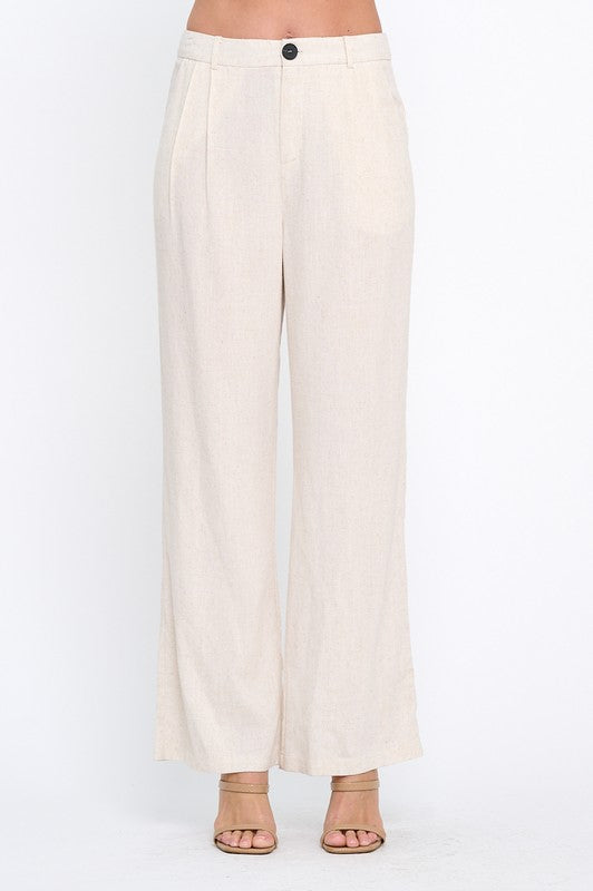 Linen Pleated Detail Flare Pants