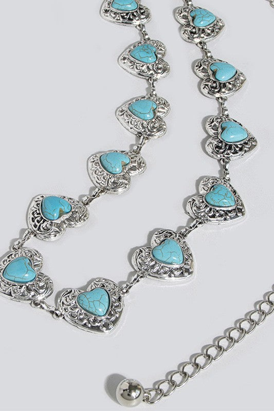 Western Carved Heart Turquoise Waist Chain