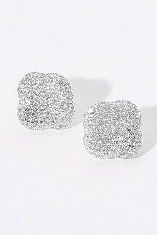 14k Gold Cz Quatrefoil Stud Earrings