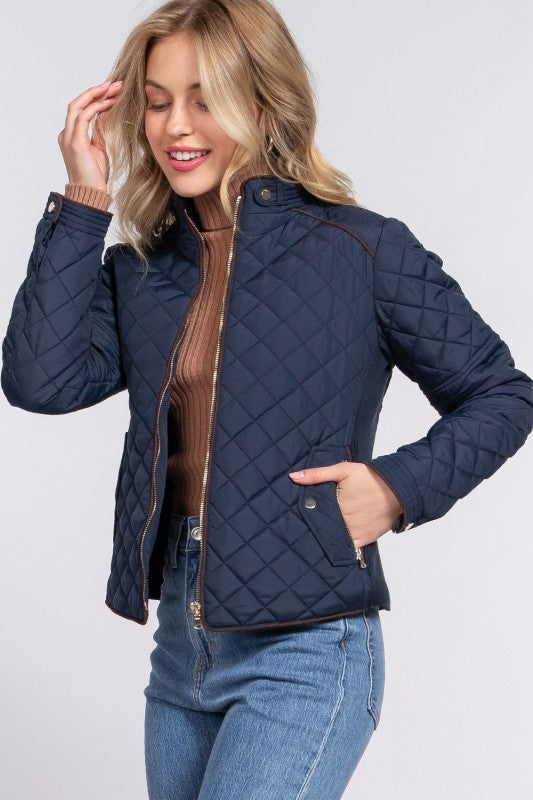 Suede Piping Rib Quilted Padding Jacket