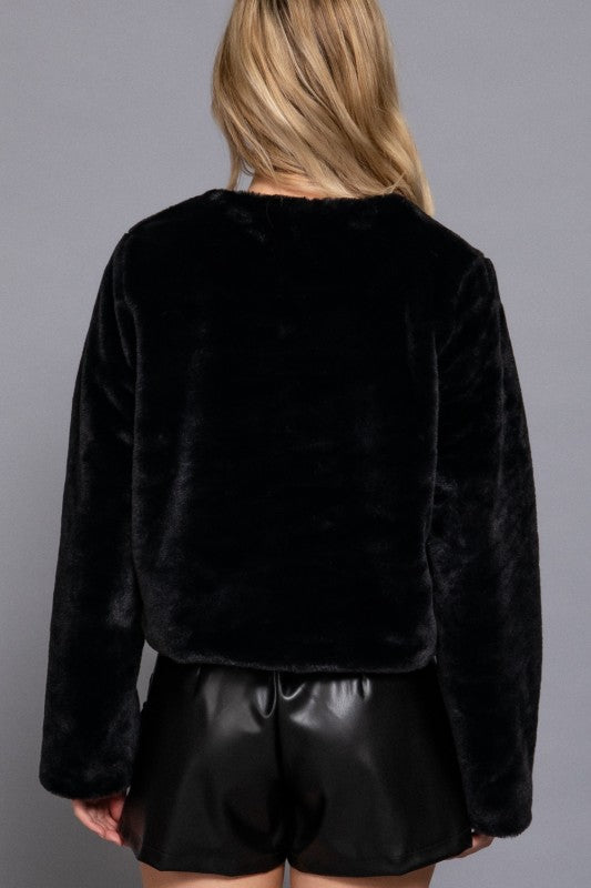Long Sleeve Faux Fur Crop Length Blazer