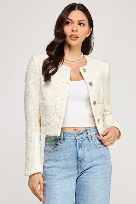 Solid Tweed Crop Jacket