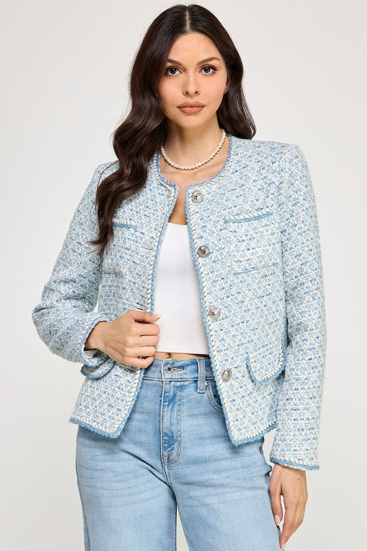 Braided Trim Button Down Jacket