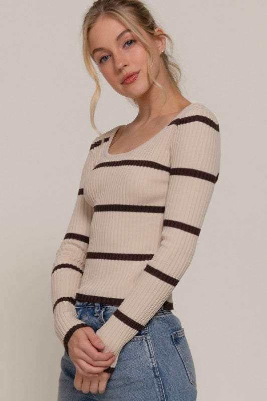 Scoop Neck Neck Stripe Sweater Top