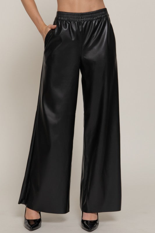 Straight Faux Leather Long Pants