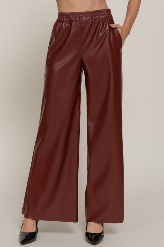 Straight Faux Leather Long Pants
