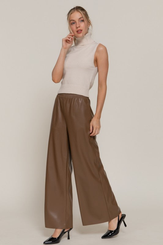 Straight Faux Leather Long Pants