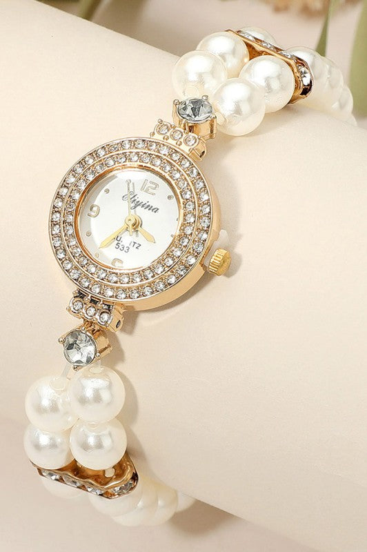 Stainless Steel Pearl Strap Watch