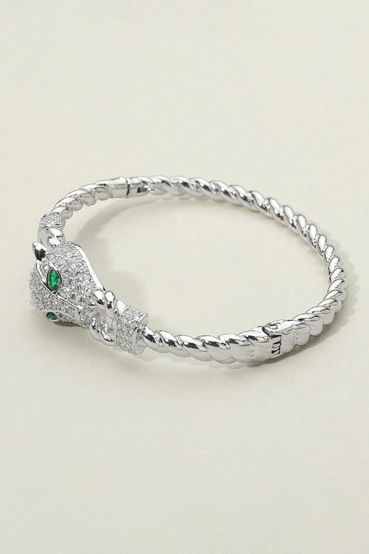 Cz Stone Paved Leopard Panther Head Bracelet