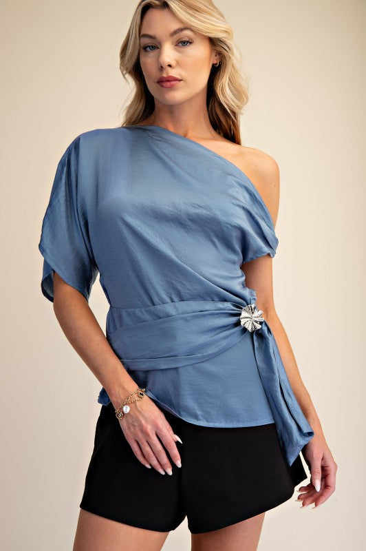 Flowy Neckline Asymmetrical Top