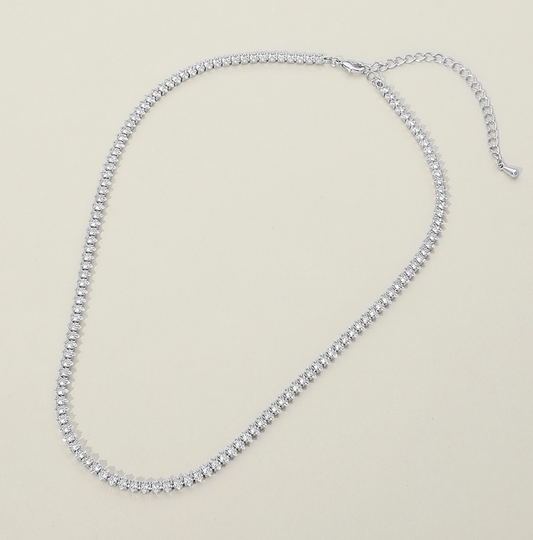 18K Gold Dipped Round Crystal Tennis Chain Necklace