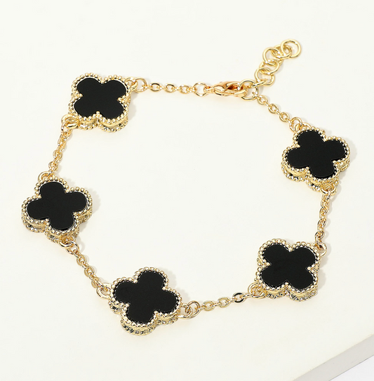 14K Gold Dipped Quatrefoil Charm Link Bracelet