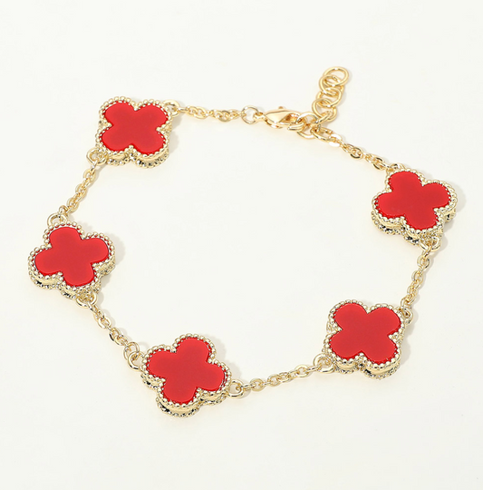 14K Gold Dipped Quatrefoil Charm Link Bracelet
