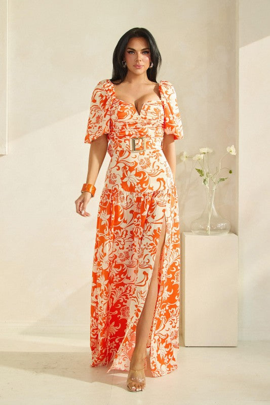 Slit Detail Maxi Dress With Belt