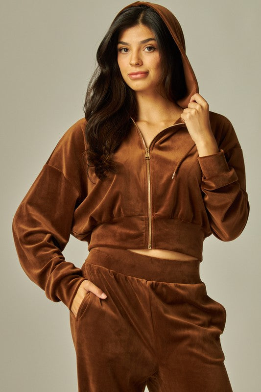 Velour Zip Up Hoodie Pants Jogger Set