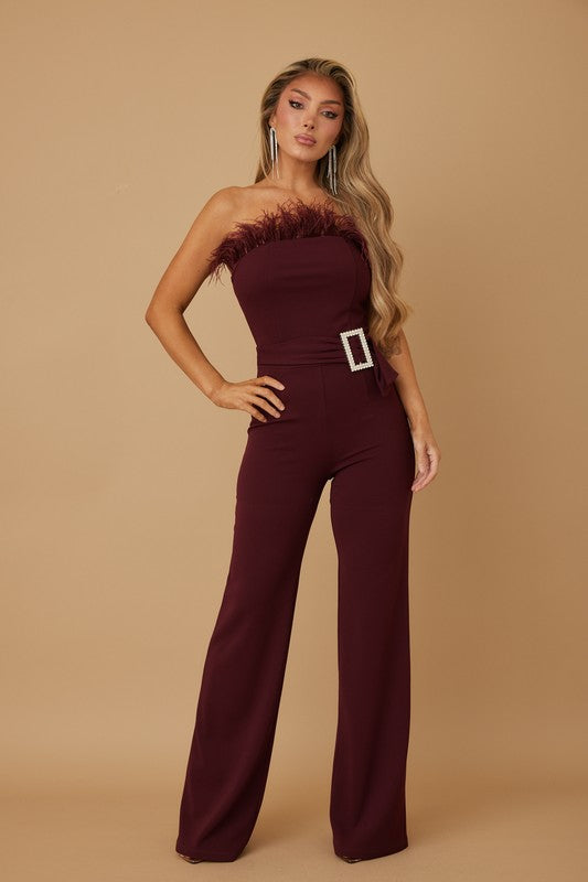 Off Shoulder Feather Fashion Jumpsuit