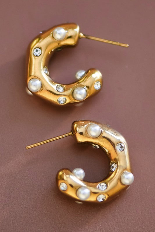 Thick Pearl Hoop Earrings