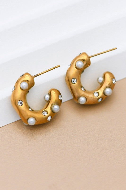 Thick Pearl Hoop Earrings