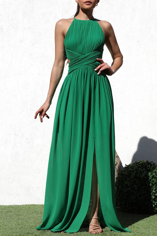Pleated Woven Maxi Dress