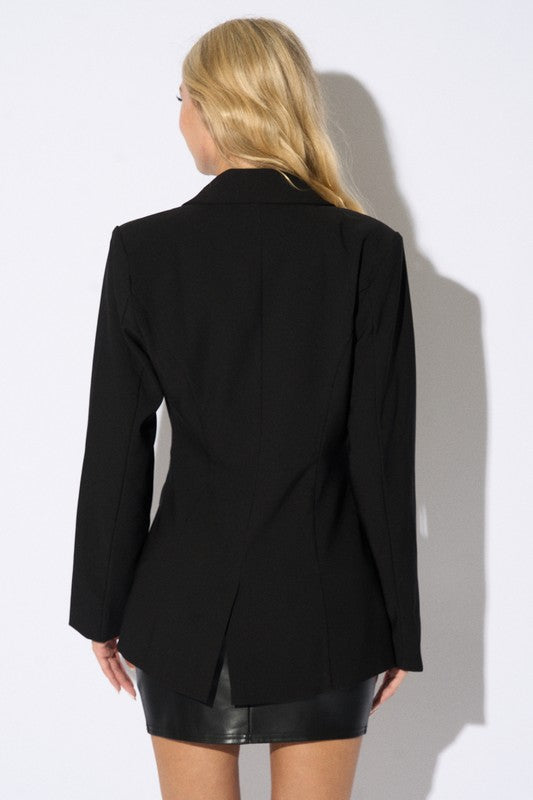 Luxe Thick Stretch Woven Collared Blazer Jacket