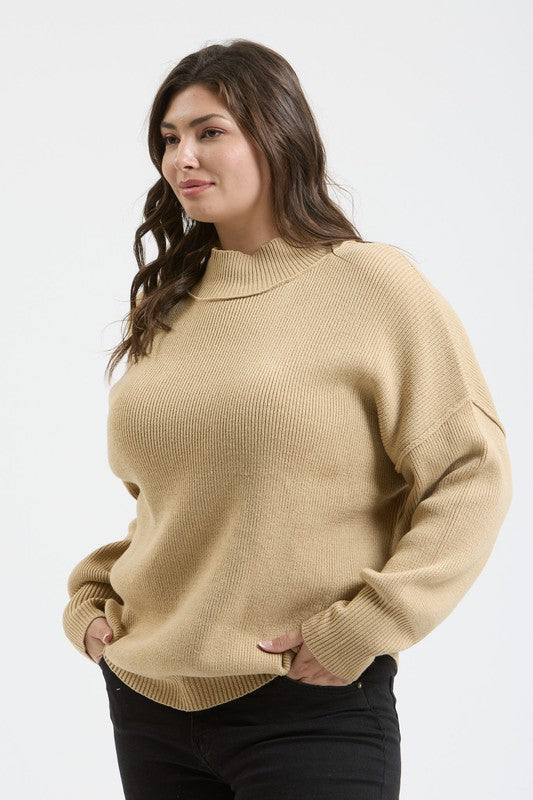 Plus Mock Neck Ribbed Sweater