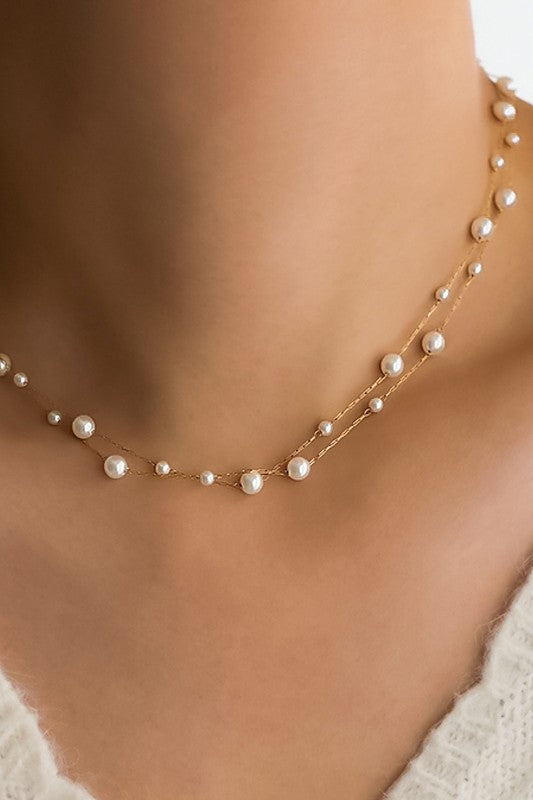 Layered Pearl Chain Necklace