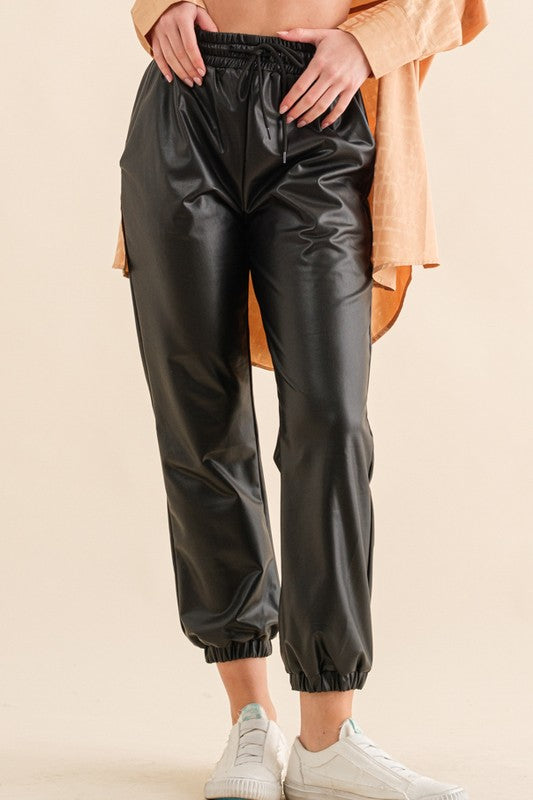 Pu Leather Jogger Pants