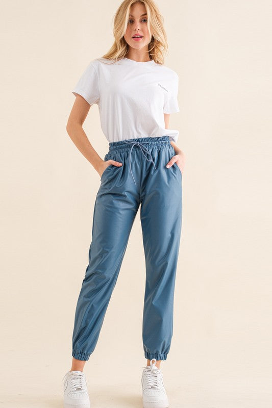 Pu Leather Jogger Pants