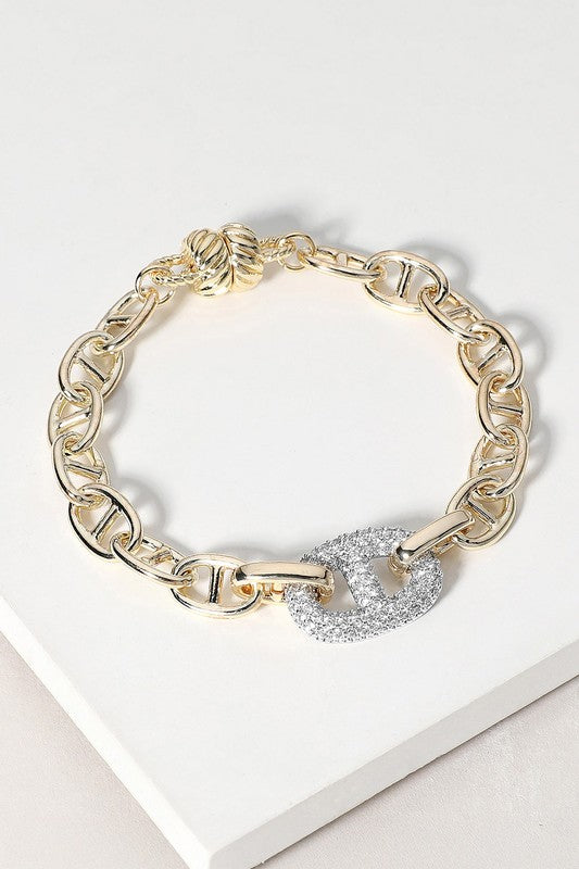 14k Gold Cz Stone Paved Mariner Magnetic Bracelet