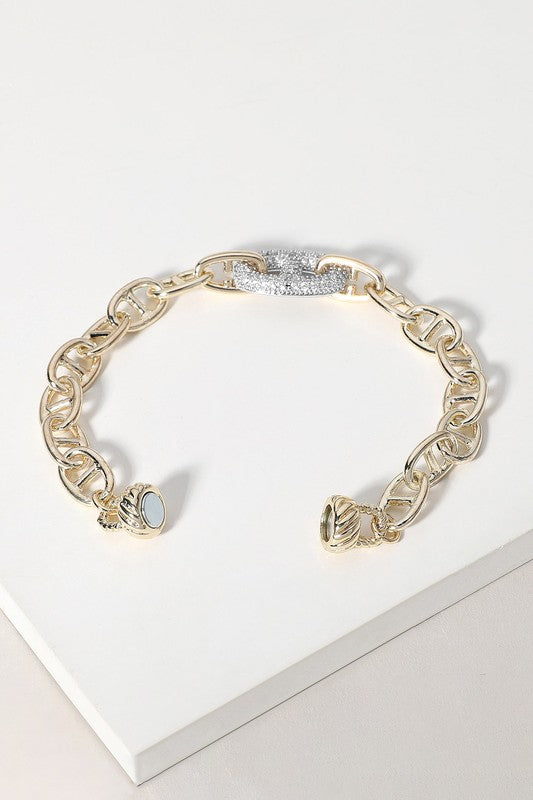 14k Gold Cz Stone Paved Mariner Magnetic Bracelet