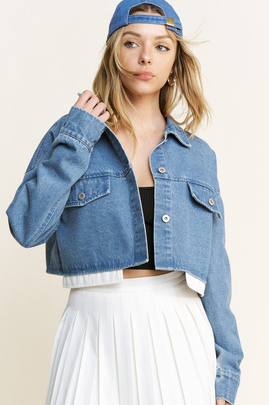 Denim Jacket With White Cortrast Trim