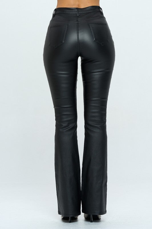 Coated Pu High Waisted Bell Bottom Pants