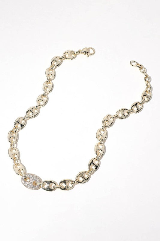 14k Gold Plated Cz Stone Mariner Link Necklace
