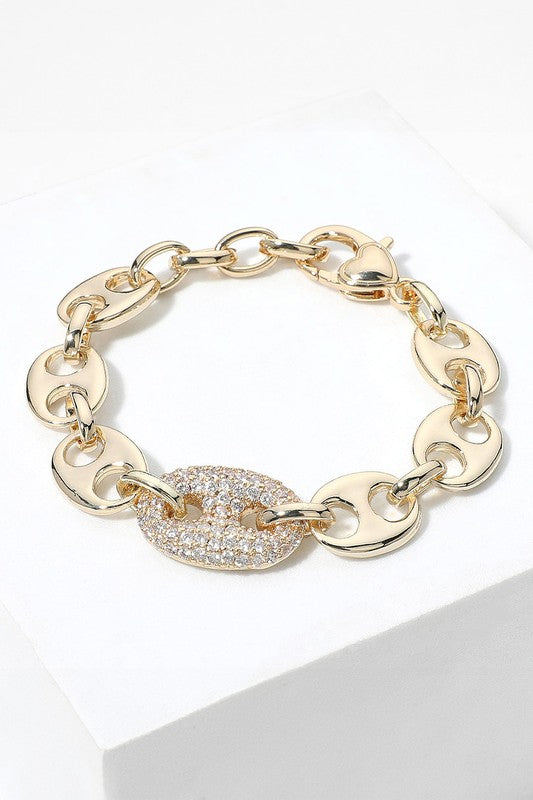 14k Gold Plated Cz Stone Mariner Chain Bracelet