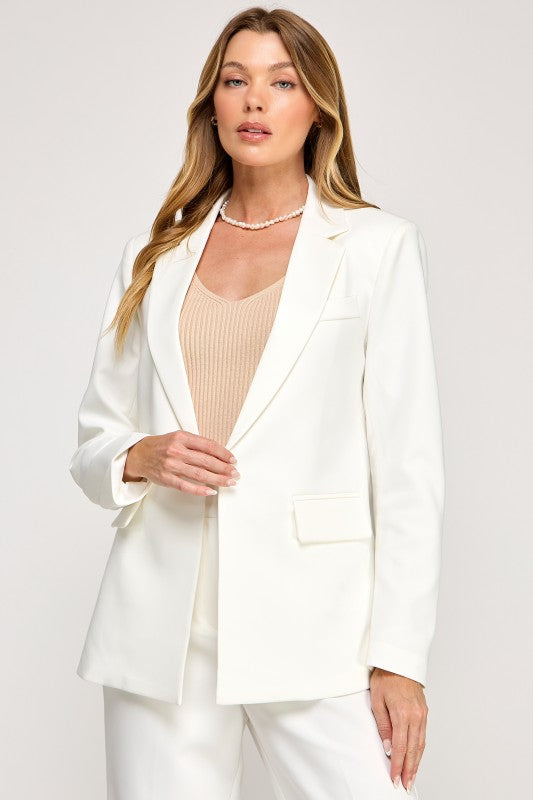 Solid Notched Lapel Detail Jacket