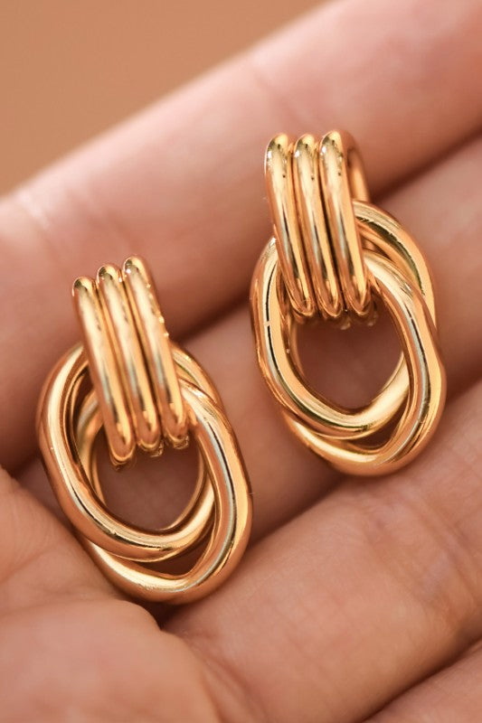 Gold Oval Stainless Steel Earrings